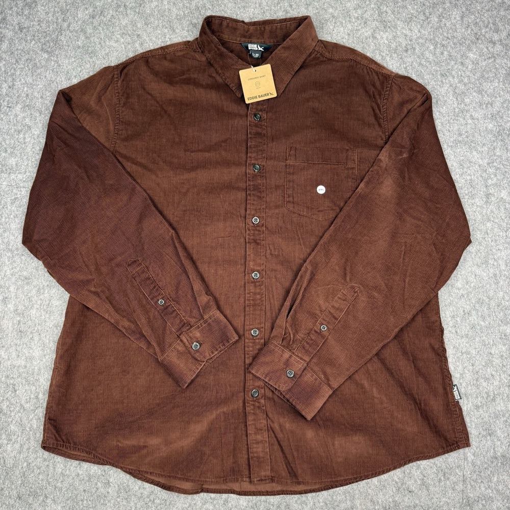 NWT Eddie Bauer Corduroy Long Sleeve Button Down Shirt Men XXL Burgundy $75 MSRP